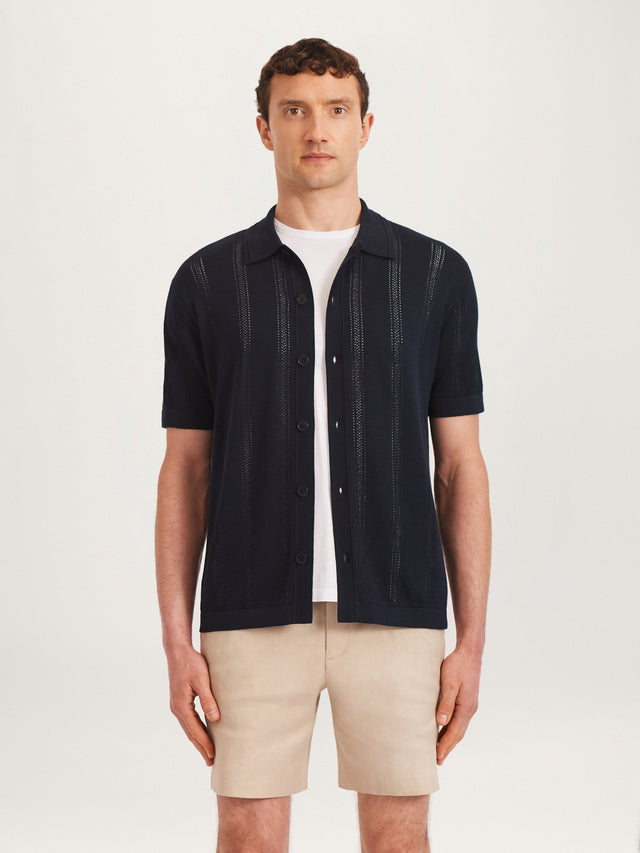 The Pointelle Knit Shirt || Navy | Organic Cotton