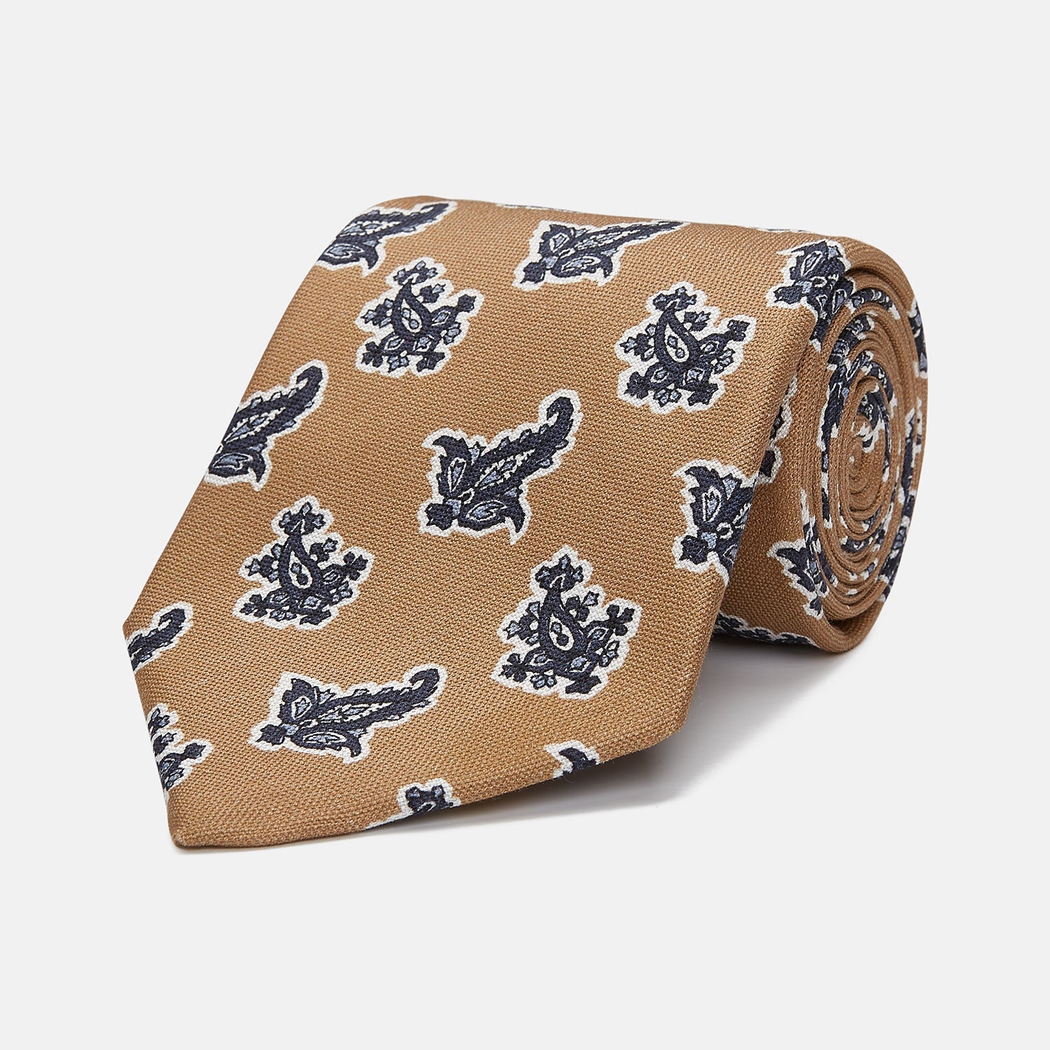Toffee Paisley Floral Cotton Silk Blend Tie