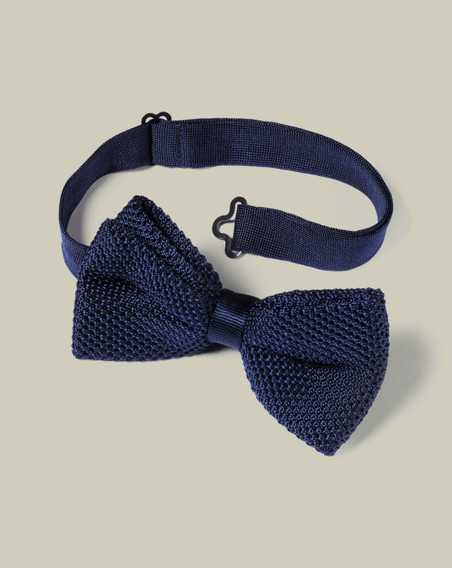 Silk Knitted Bow Tie - Navy