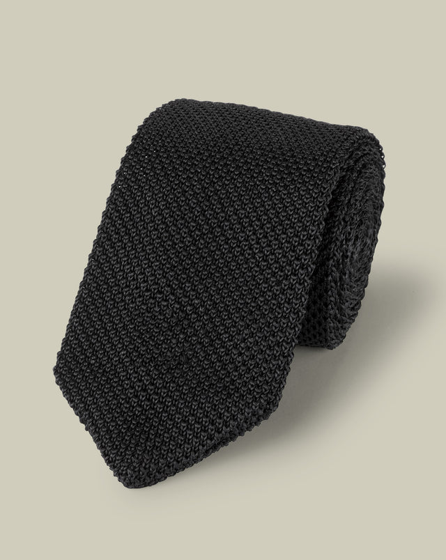 Knitted Silk Slim Tie - Black