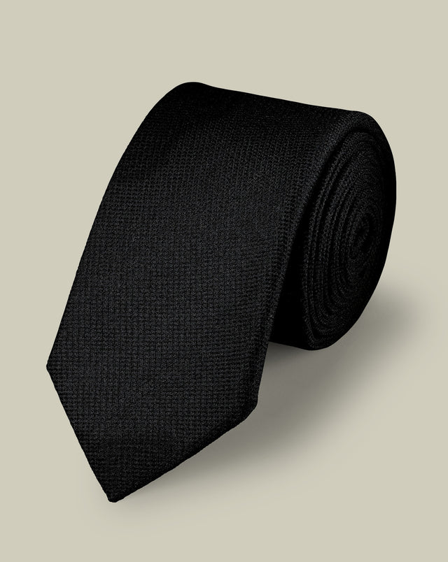 Silk Textured Slim Tie - Black