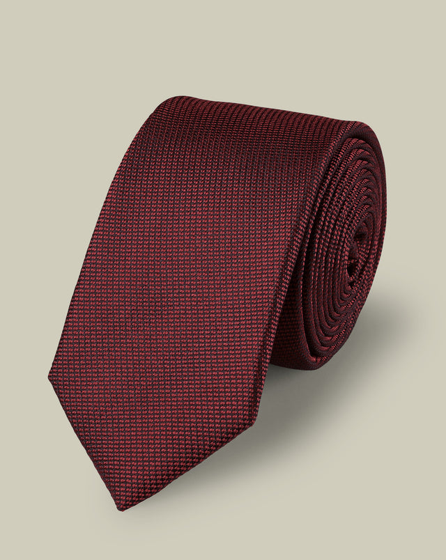 Silk Textured Slim Tie - Red