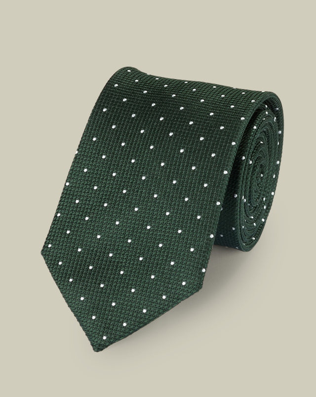 Silk Spot Tie - Dark Green & Silver Grey