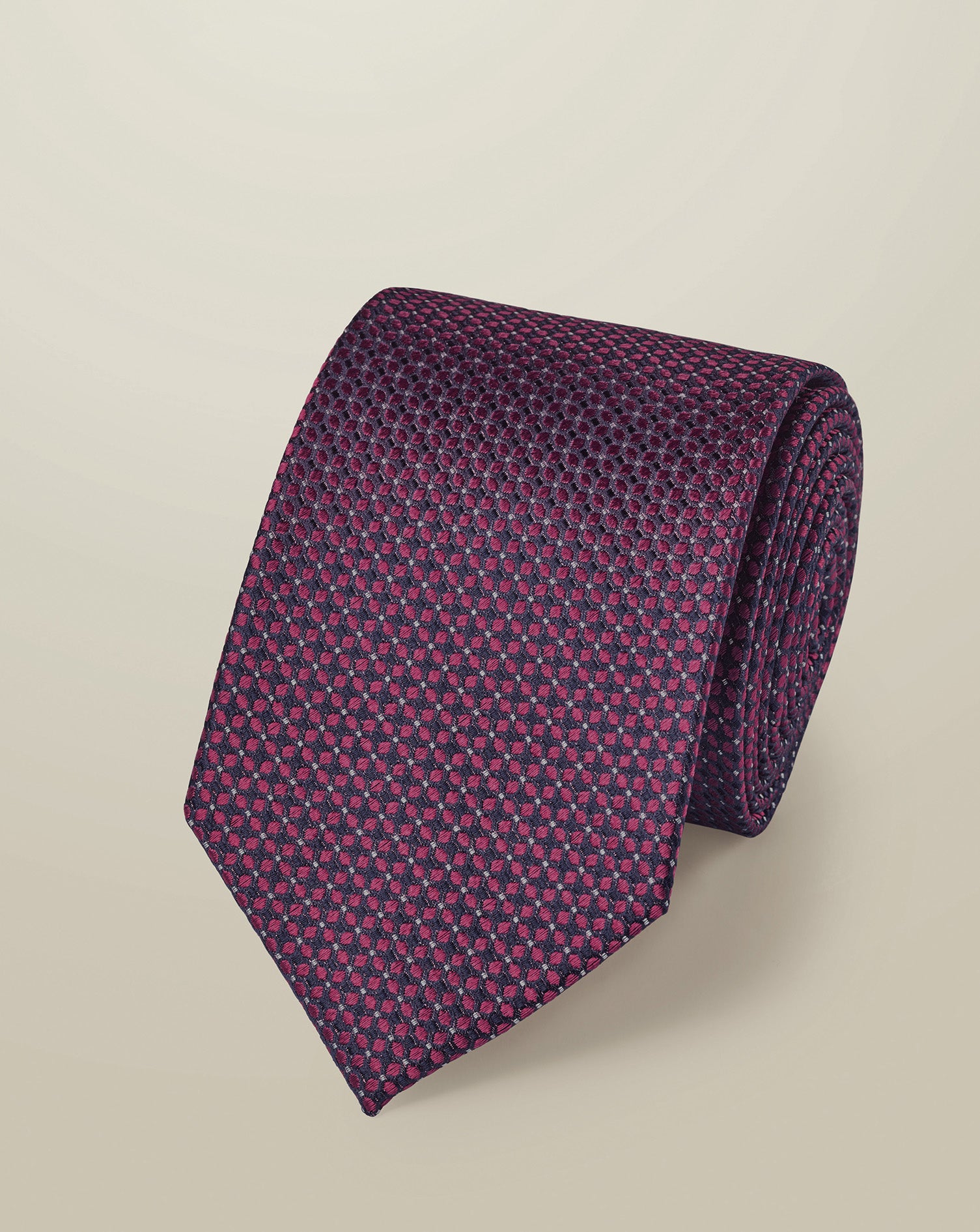 Silk Patterned Tie Dark Pink Navy