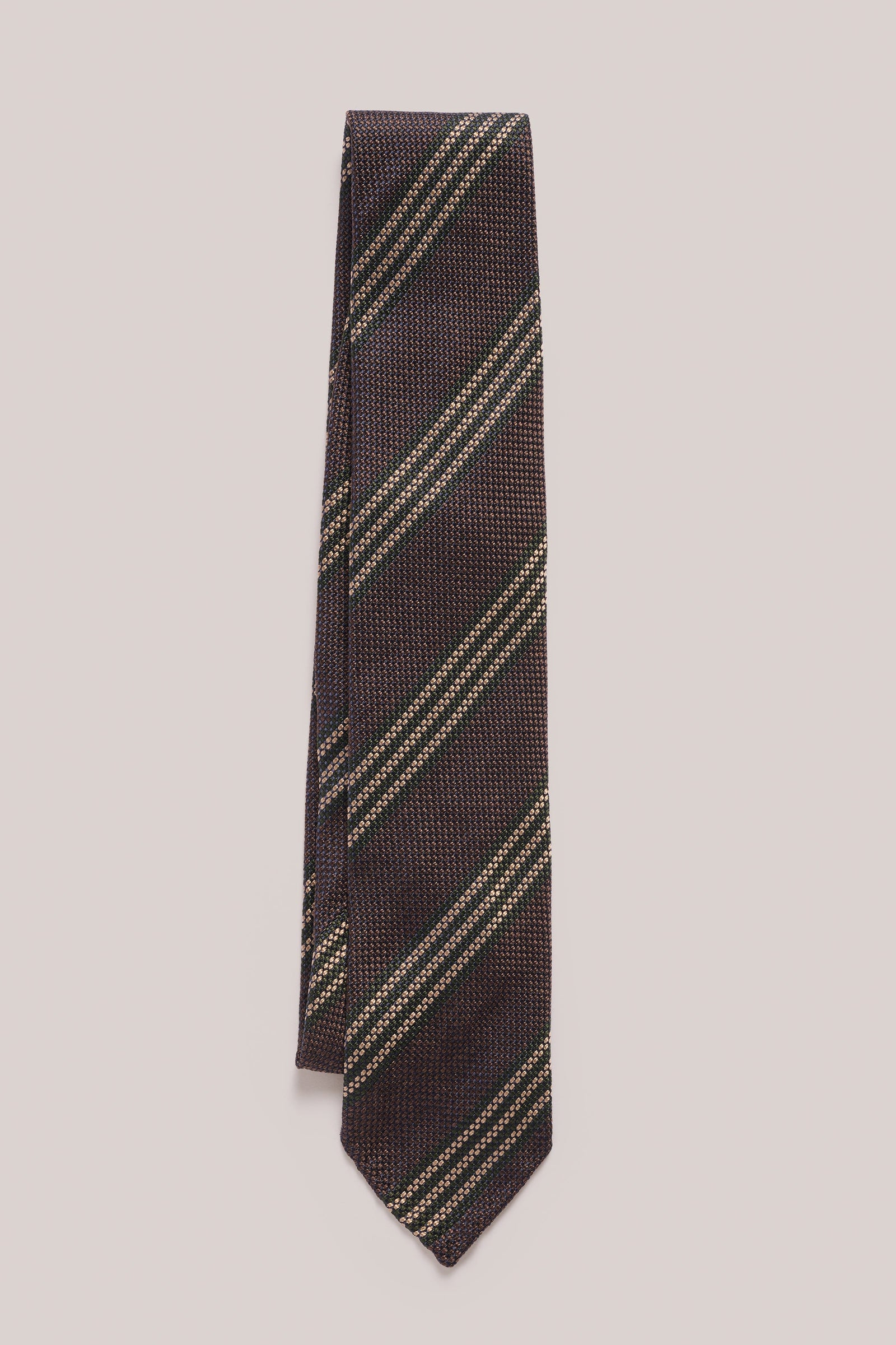 Tie Silk Grenadine With Olive Sand Stripe