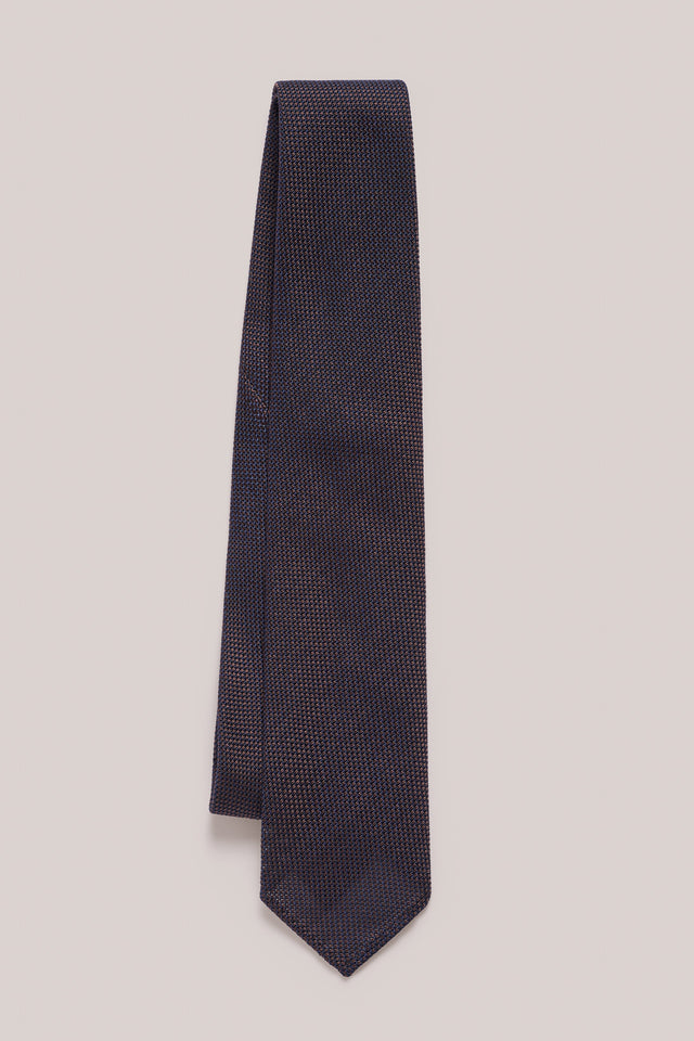 Tie - Silk Grenadine - Navy & Brown Two Tone Cloth