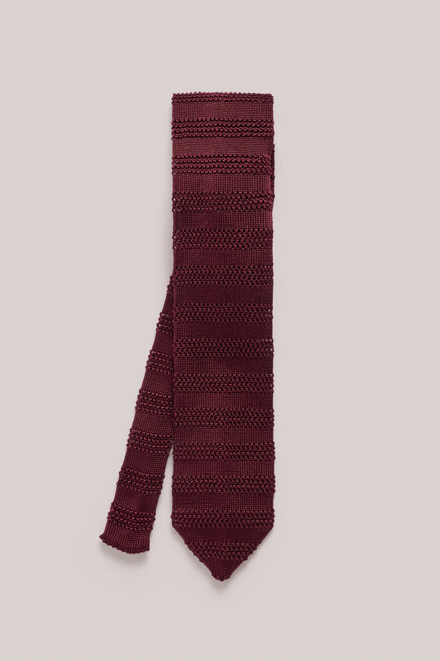 Knitted Tie - Silk - Burgundy Self Stripe