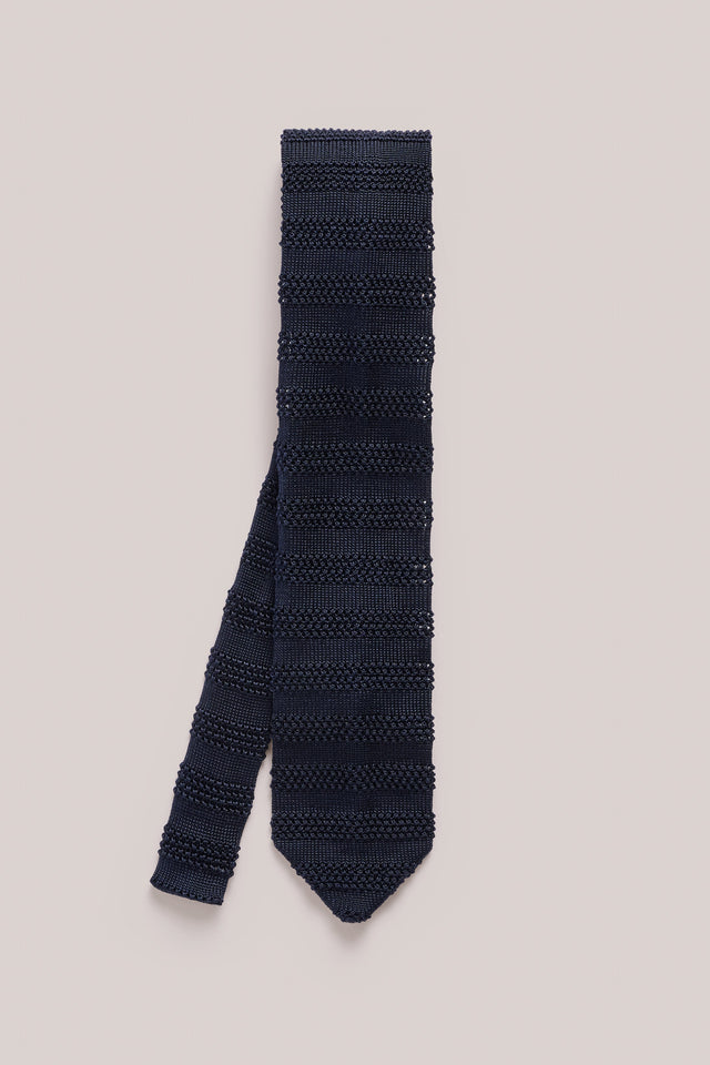 Knitted Tie - Silk - Navy Self Stripe