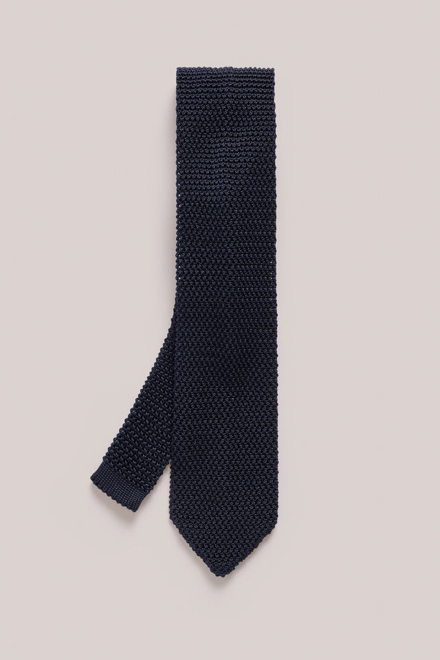 Knitted Tie - Silk - Navy Blue