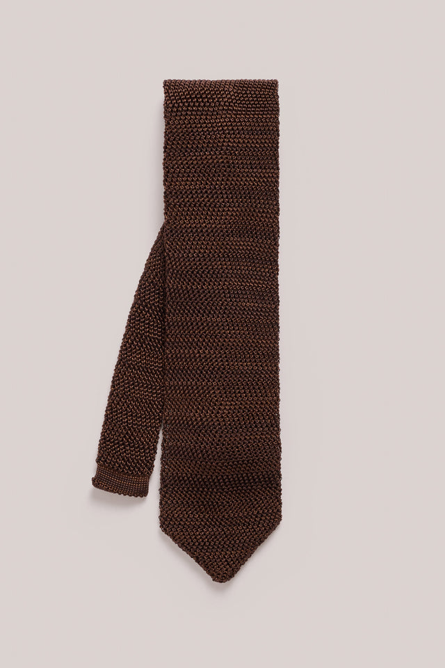 Knitted Tie - Silk - Brown Melange