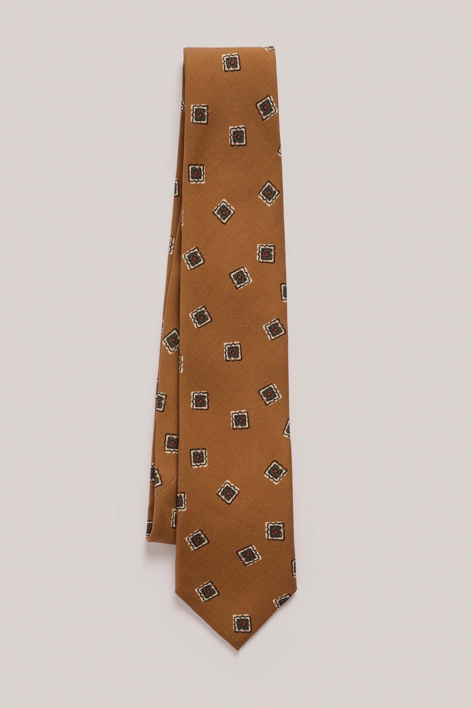 Tie Silk With Green Floral Stamp Print