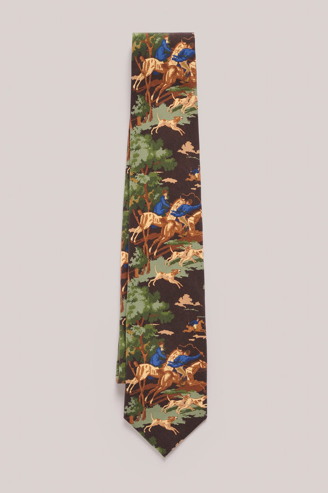 Tie - Silk - Brown Country Print
