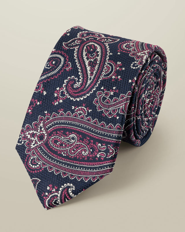 Paisley Silk Tie - Ink Blue & Pink
