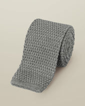 Knitted Wool Slim Tie - Grey