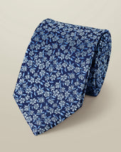Silk Floral Tie - Navy & Ice Blue