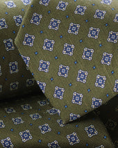 Linen Silk Print Tie Green Blue