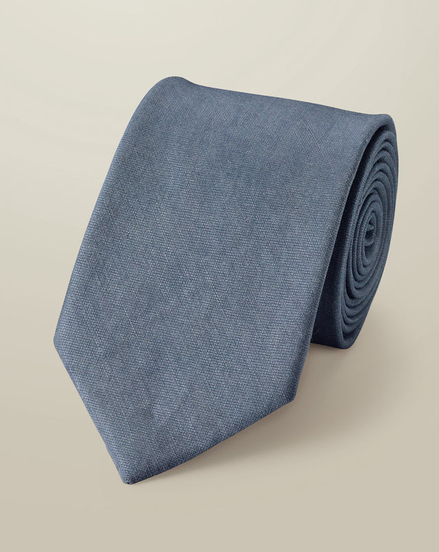 Linen Silk Tie – Steel Blue
