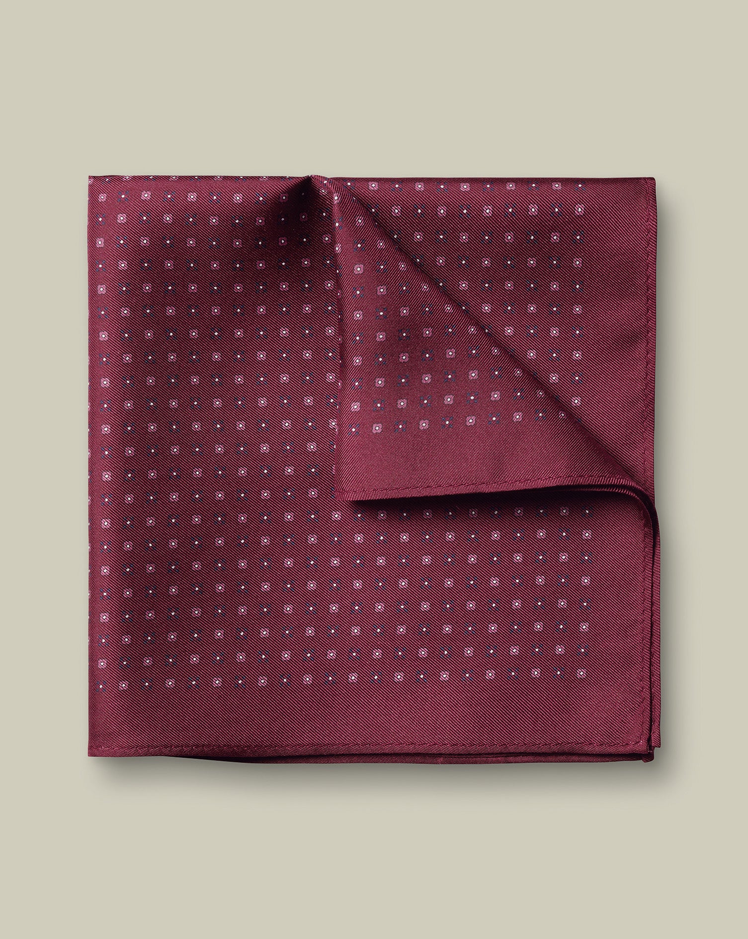 Silk Geo Print Pocket Square - Dark Pink