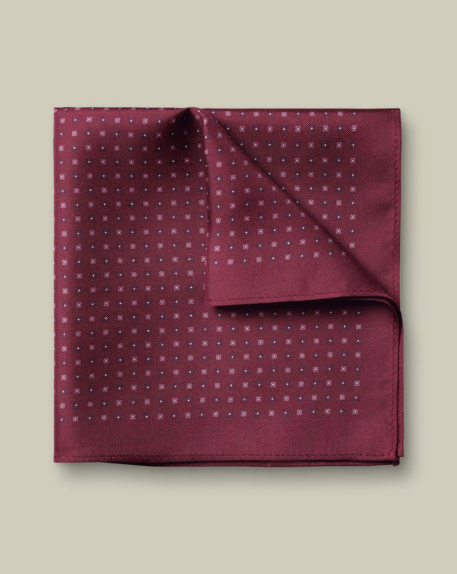 Silk Geo Print Pocket Square - Dark Pink