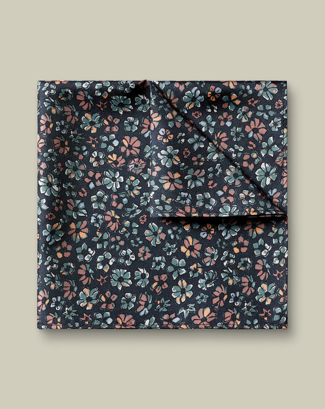 Silk Floral Pocket Square - Navy