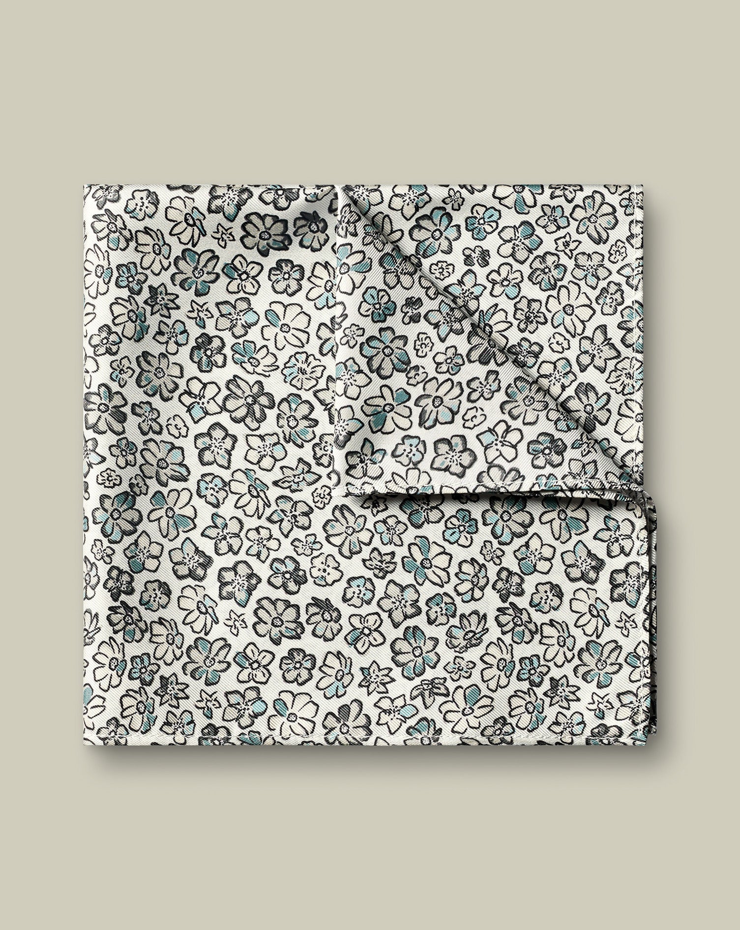 Silk Floral Print Pocket Square White