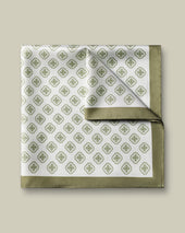 Silk Medallion Print Pocket Square - Ivory & Pear Green