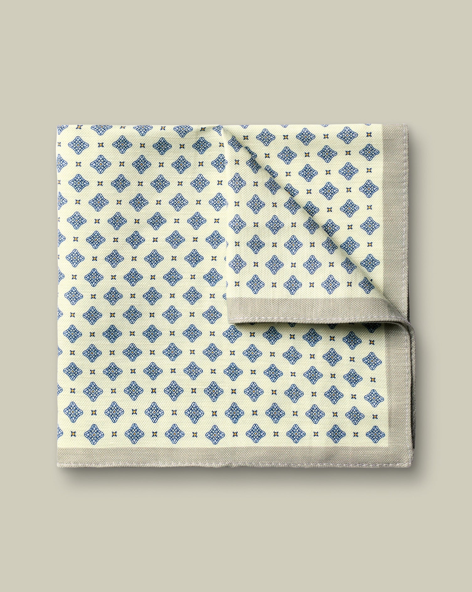 Linen Silk Geo Print Pocket Square Lemon Blue