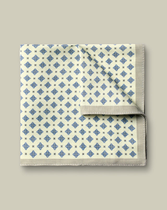 Linen Silk Geo Print Pocket Square – Lemon & Blue