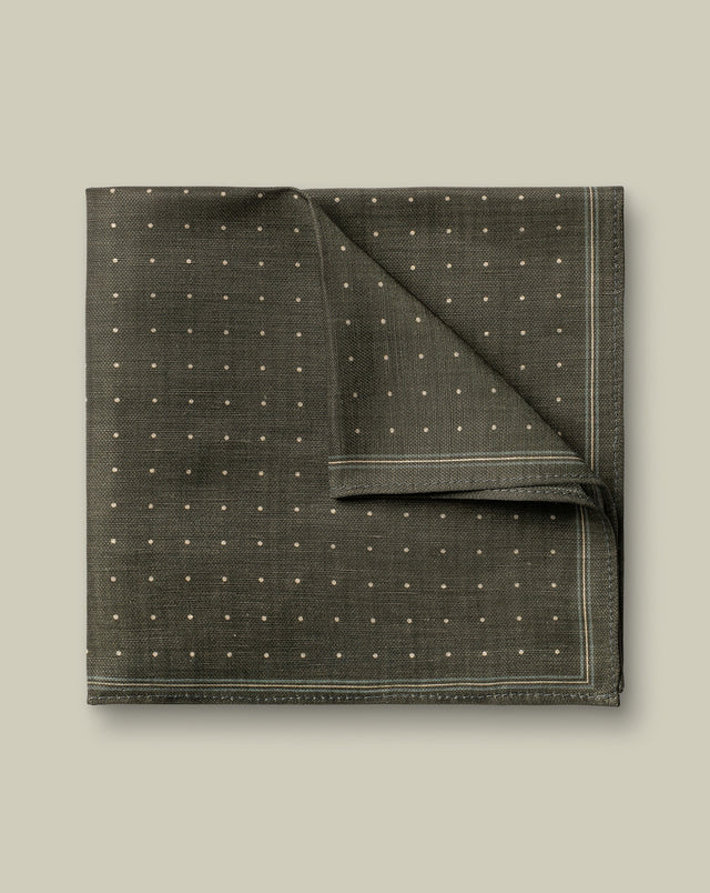 Linen Silk Spot Pocket Square – Olive Green