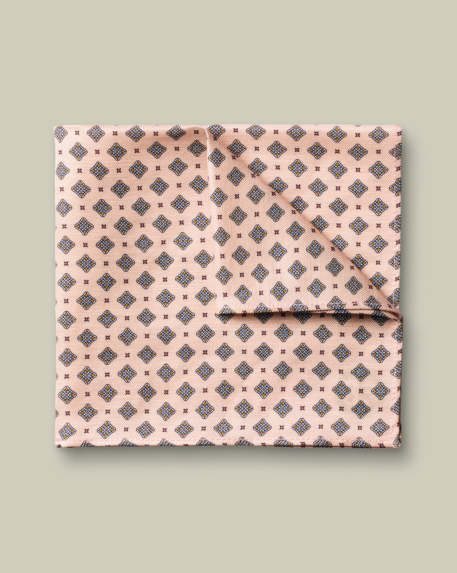 Linen Silk Geo Print Pocket Square Pink