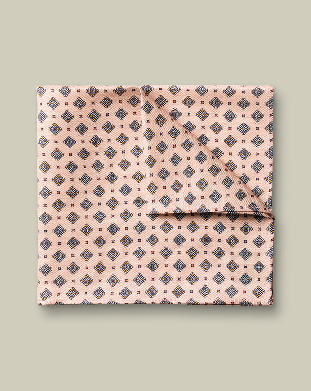 Linen Silk Geo Print Pocket Square – Pink