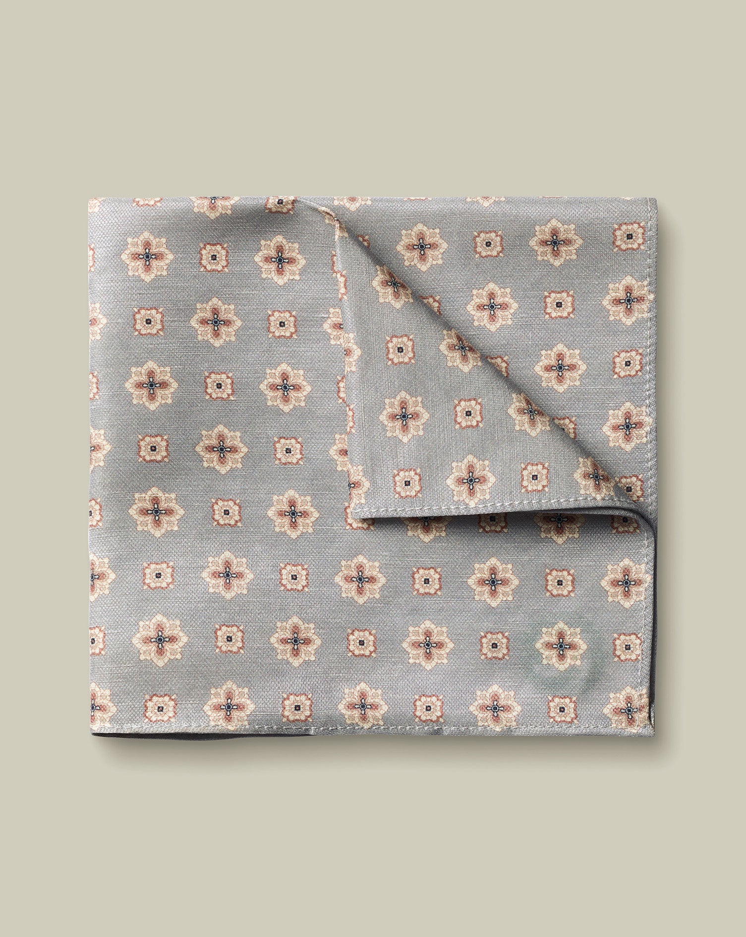 Linen Silk Geo Print Pocket Square Grey