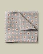 Linen Silk Geo Print Pocket Square – Silver Grey