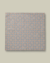 Linen Silk Geo Print Pocket Square Grey
