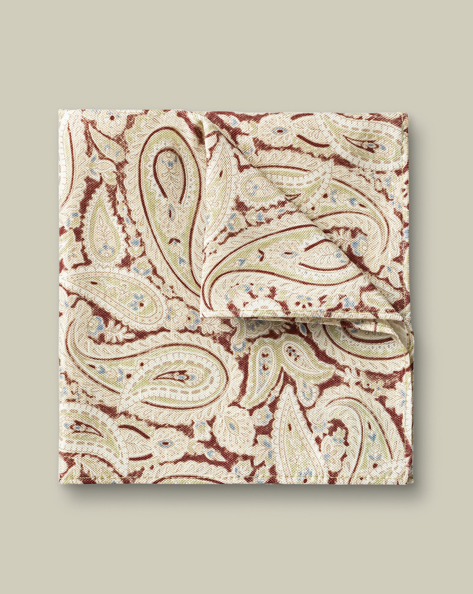 Linen Silk Paisley Pocket Square Brown