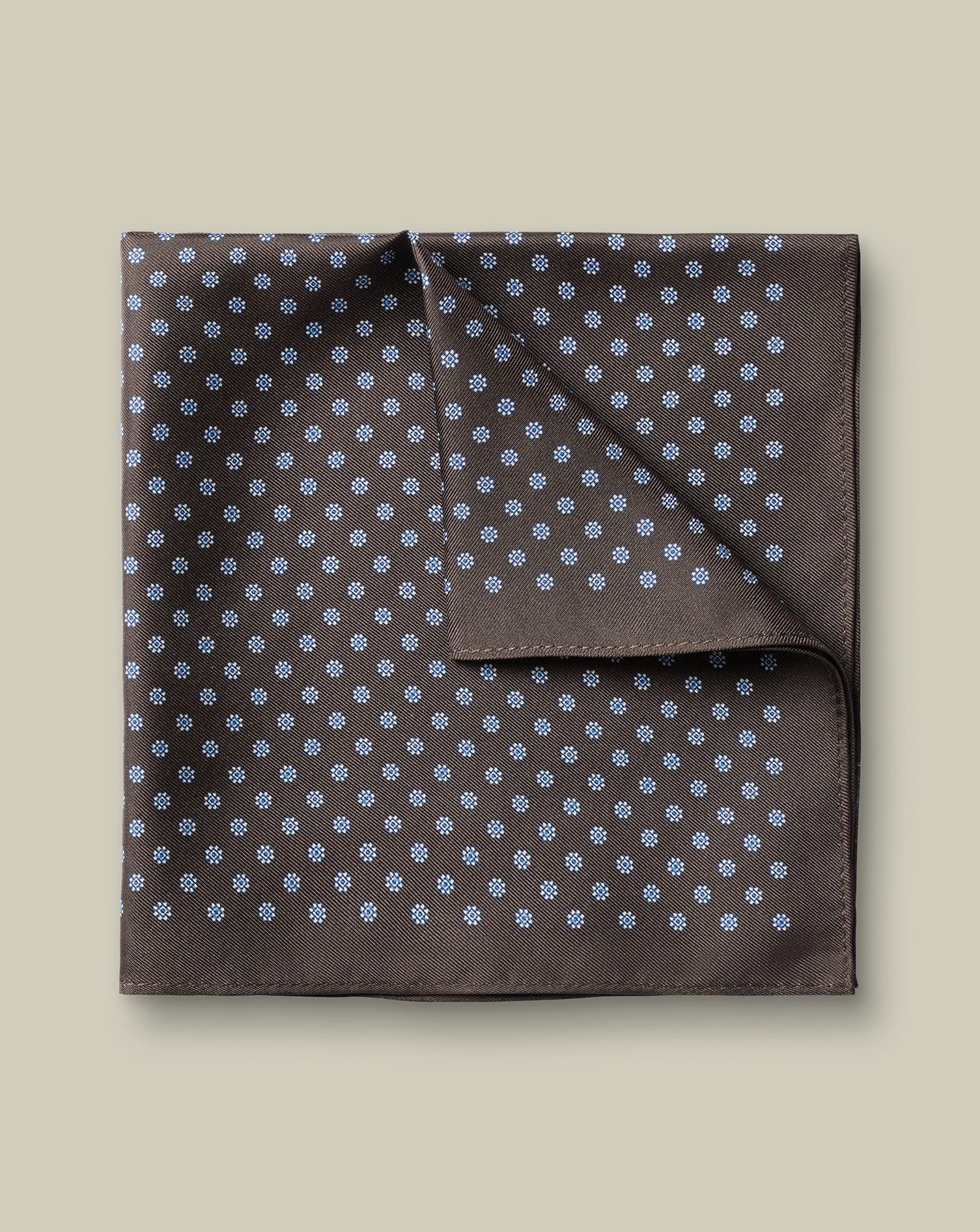Silk Geo Print Pocket Square Brown
