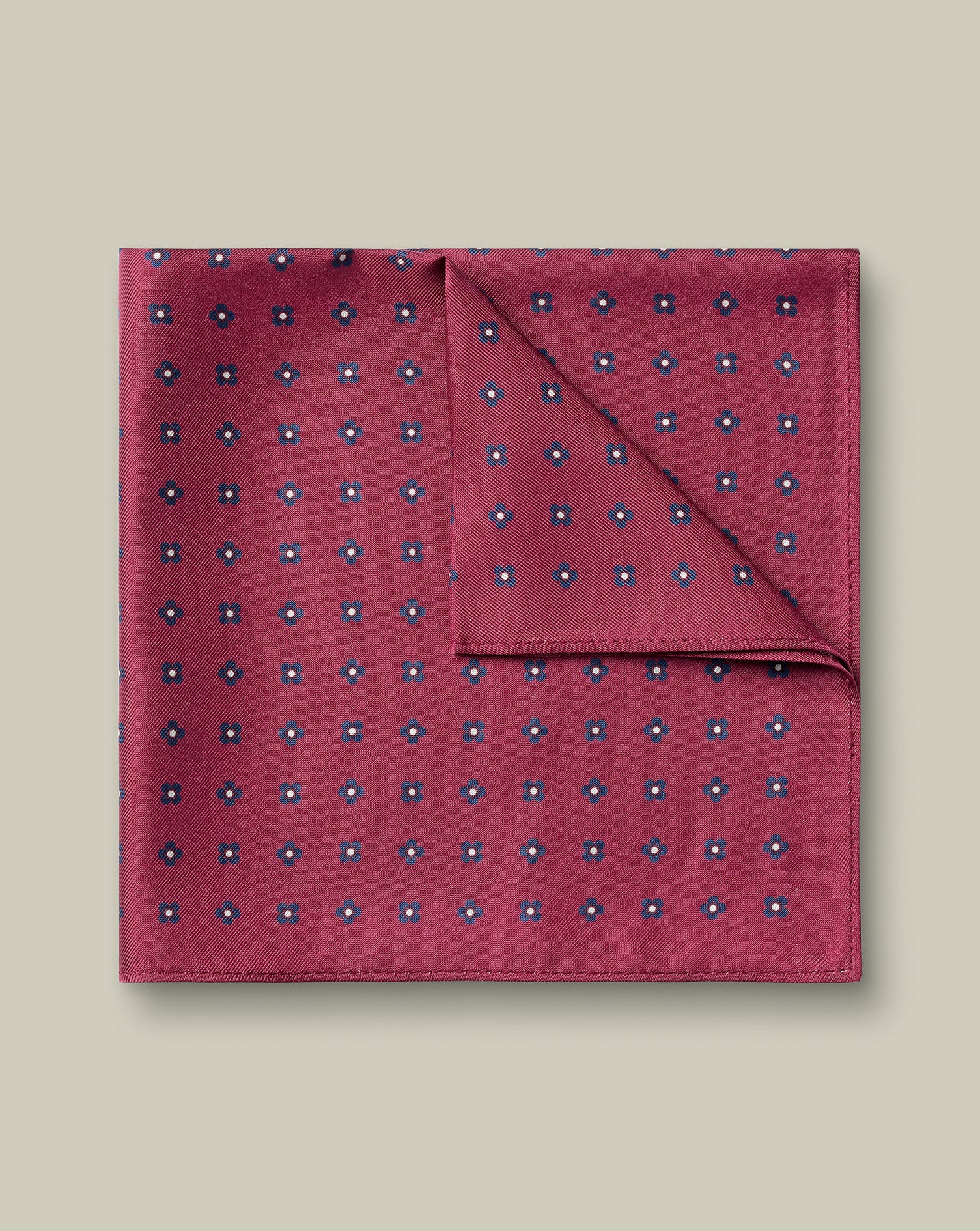 Silk Geo Print Pocket Square Dark Red