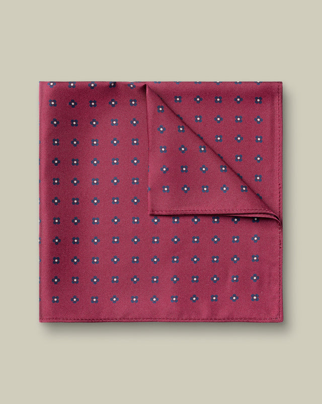 Silk Geo Print Pocket Square – Dark Red