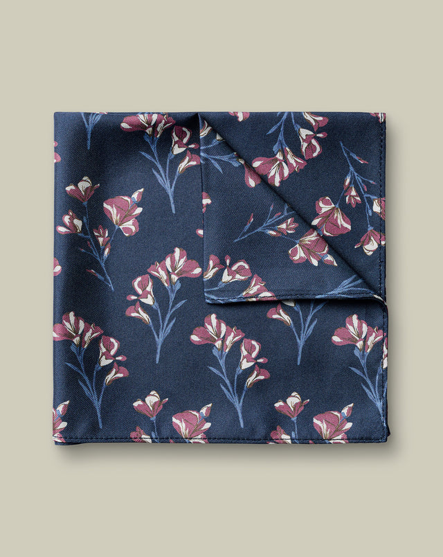 Silk Floral Pocket Square – Navy & Maroon