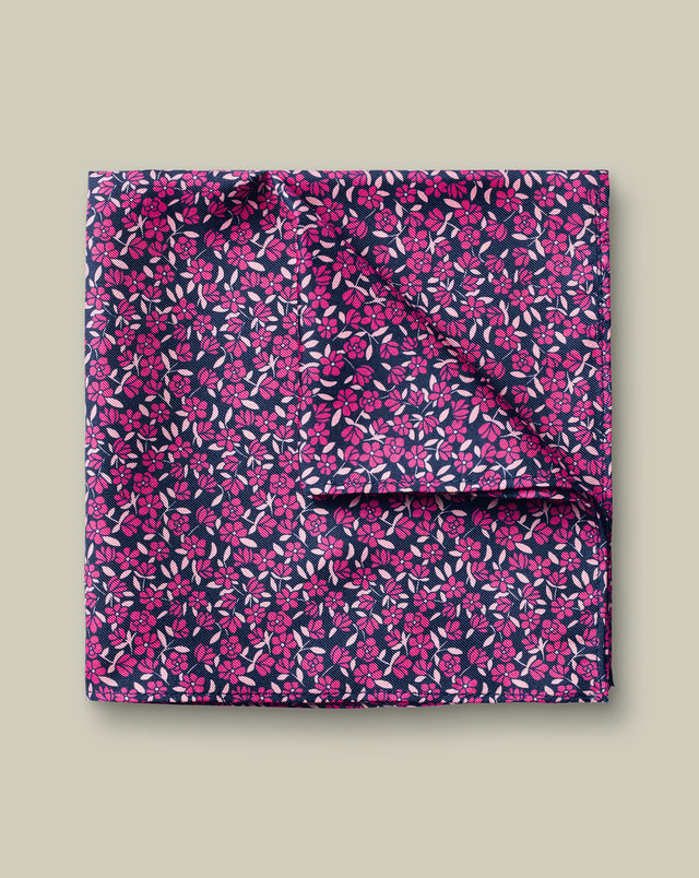 Silk Floral Pocket Square – Navy & Pink