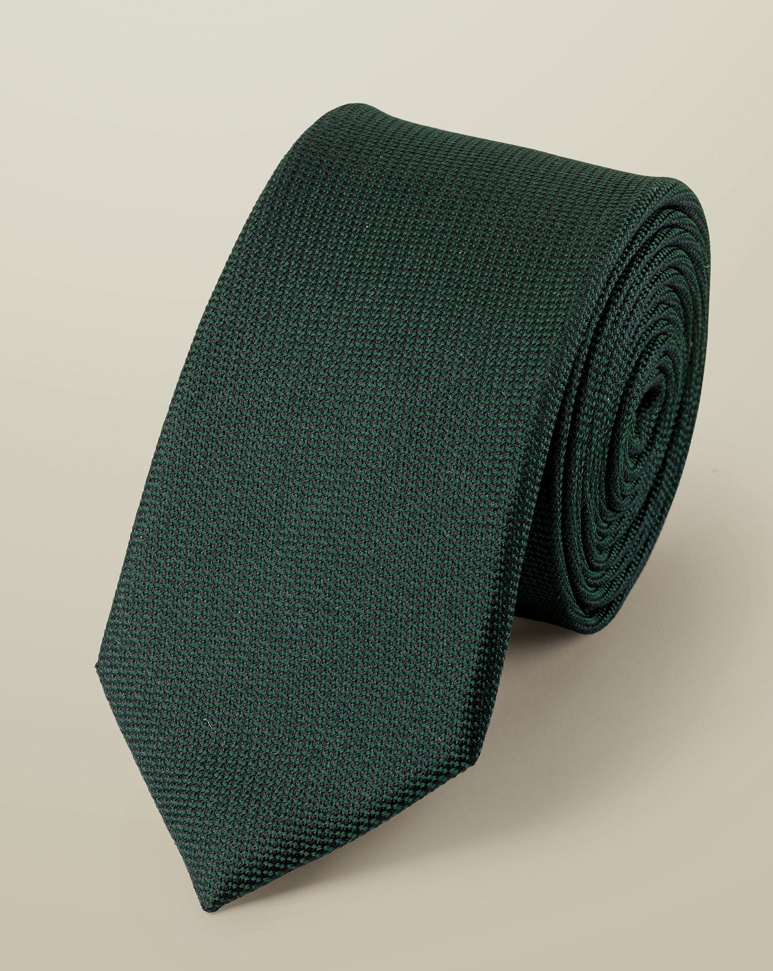Silk Textured Slim Tie - Dark Green