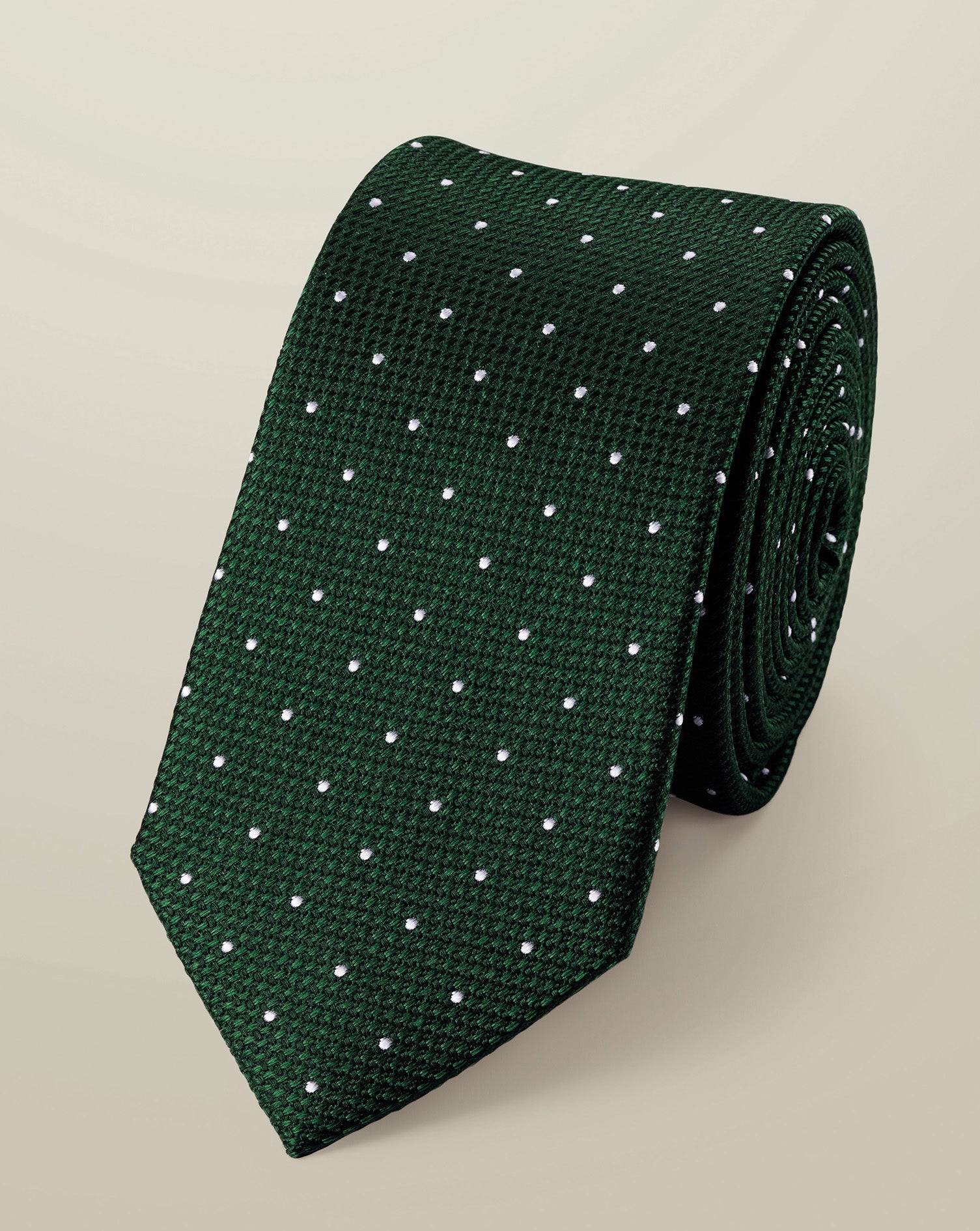 Silk Spot Slim Tie Dark Green Grey