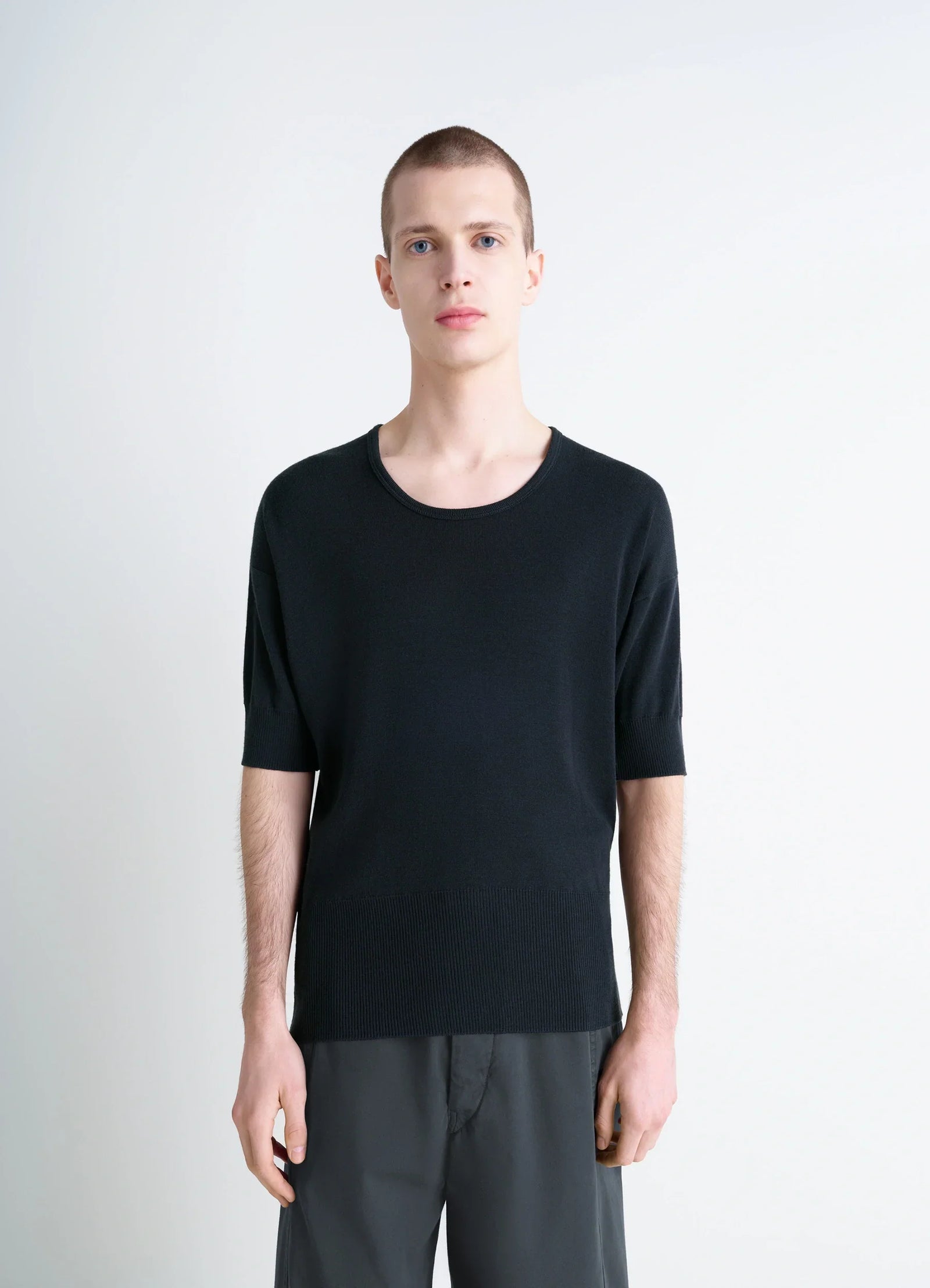 Short Sleeves Top In Fine Wool