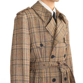 Trench Coat En Tweed De Laine Prince De Galles Bronze