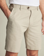 Short En Coton Et Lin Gris Galet