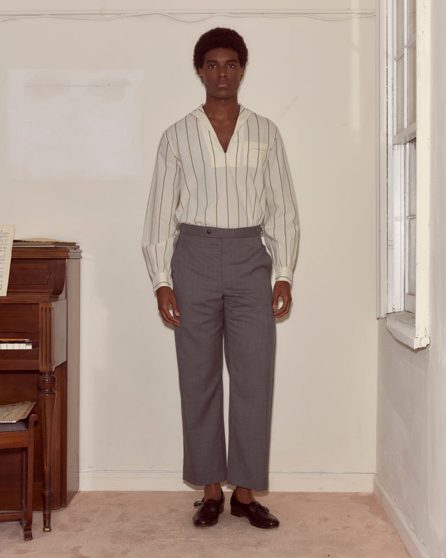 Tropical Wool Side-Buckle Trousers - Grey