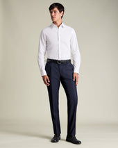 Wool Stretch Pleated Trousers - Navy