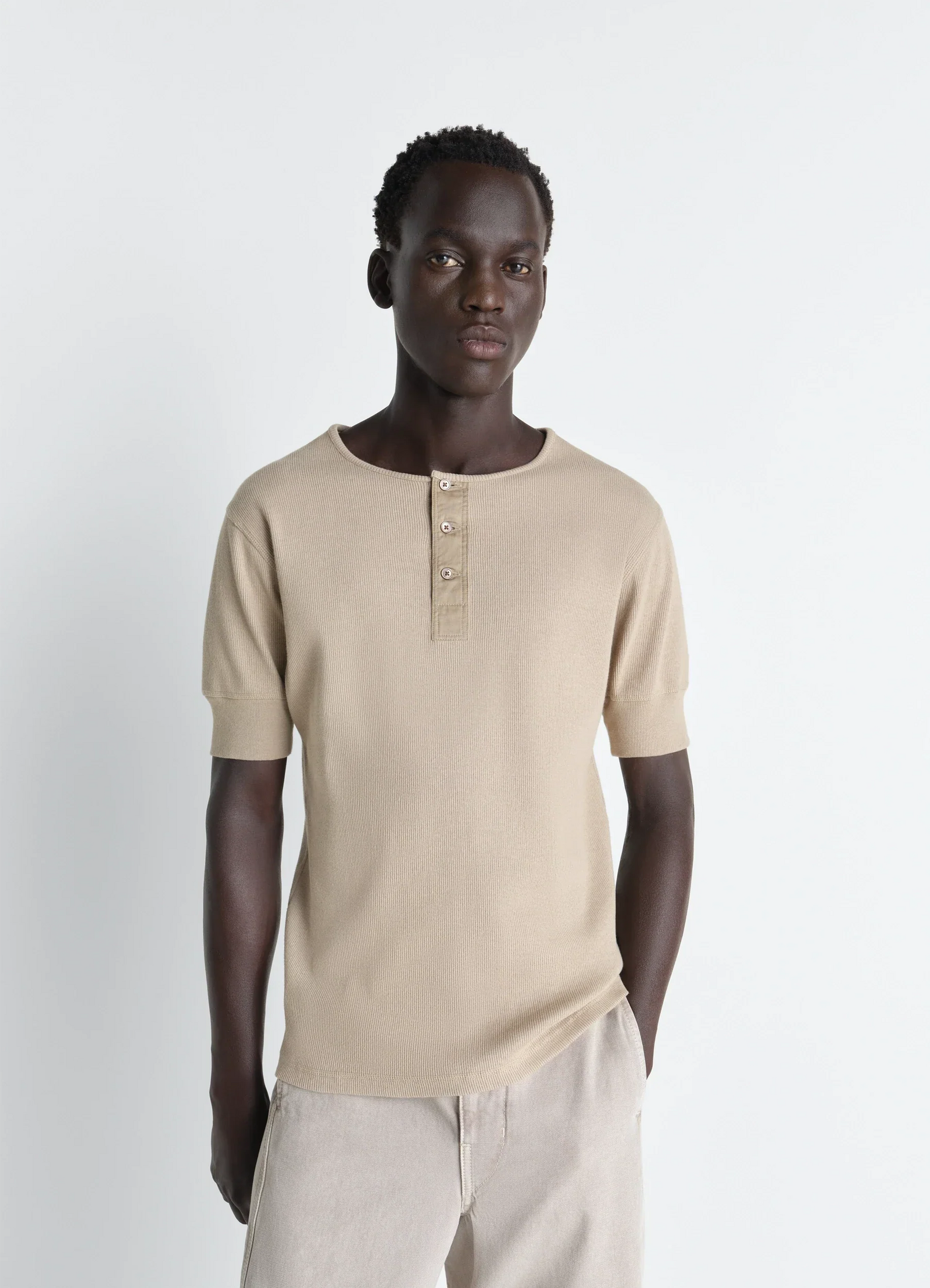 Rib Henley Top In Jersey