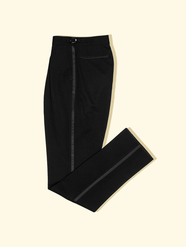 Wool Barathea Tuxedo Trousers - Black — The Anthology