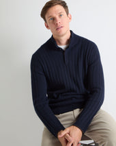 TUCCI RIB HALF BUTTON SWEATER Navy Blue